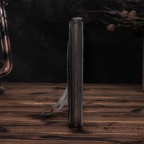 Genuine Leather Zippered Card Holder Wallet Purse 1016