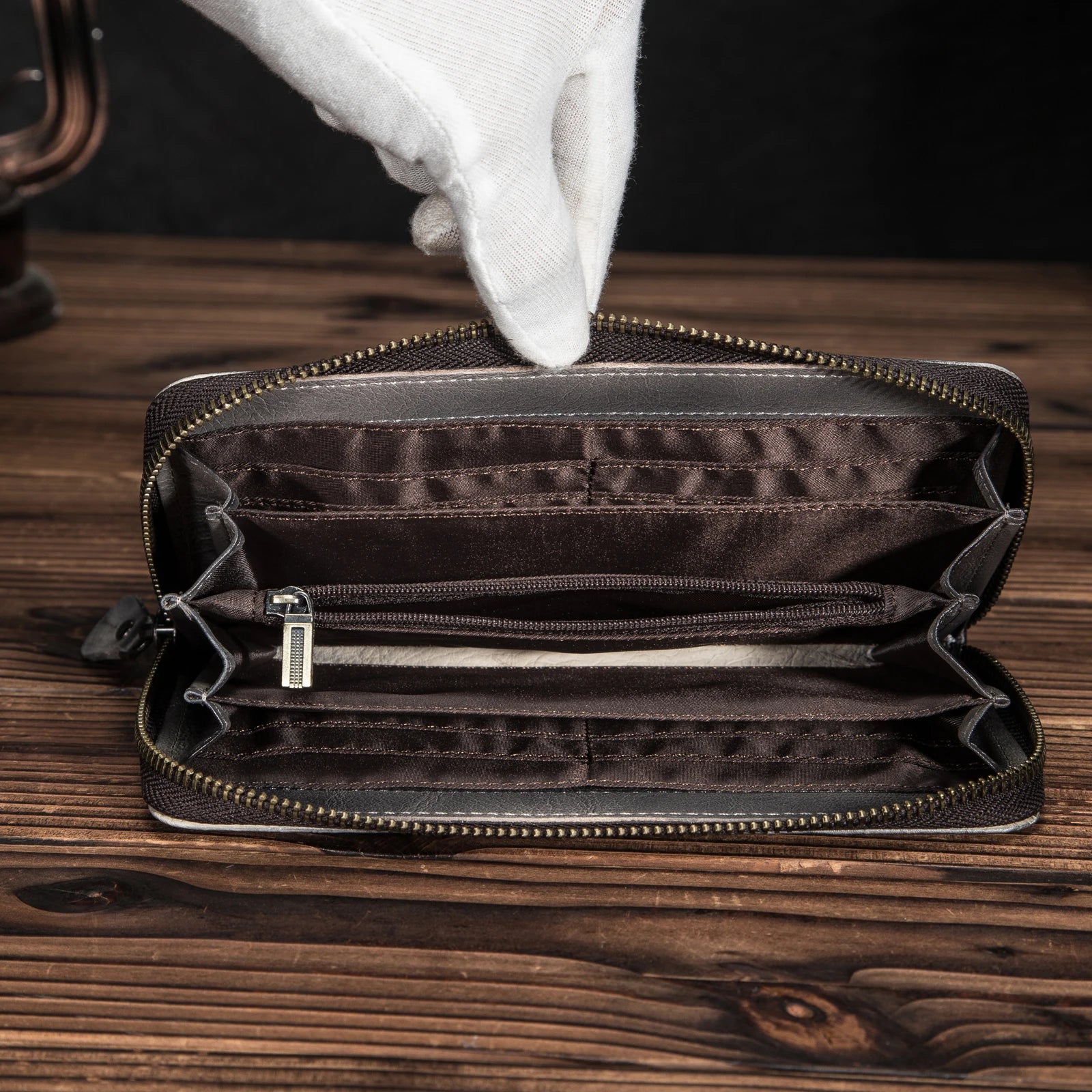 Genuine Leather Zippered Card Holder Wallet Purse 1016