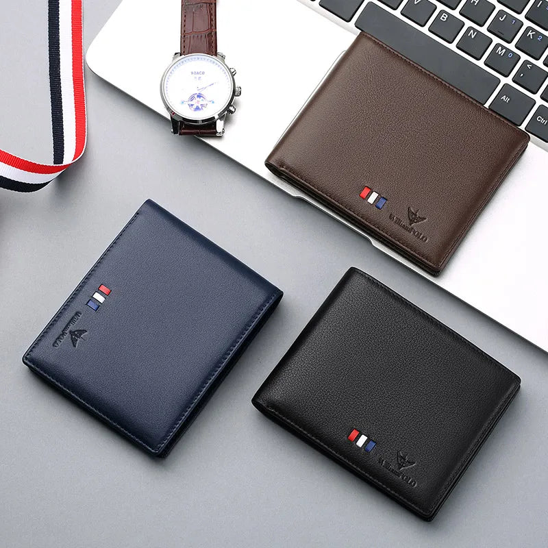 Genuine Leather Slim Bifold Wallet for Men