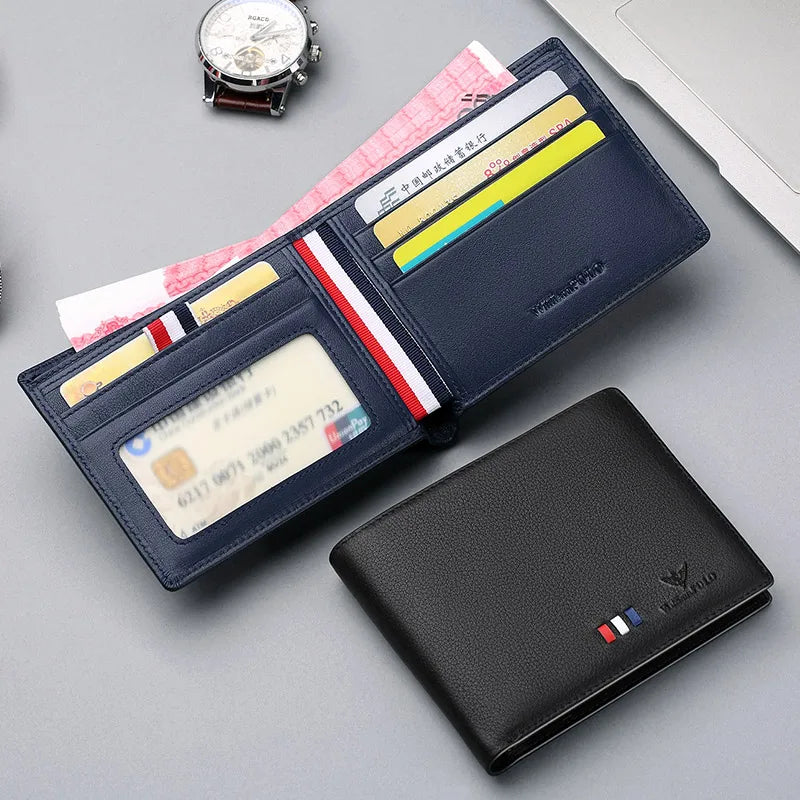 Genuine Leather Slim Bifold Wallet for Men