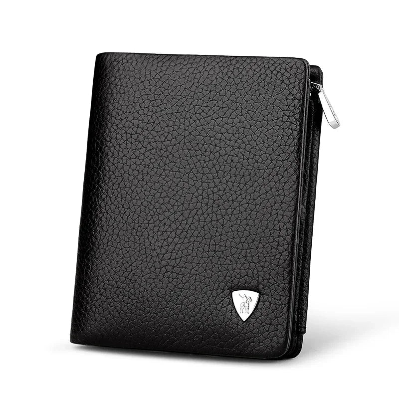 Men's Cowhide Leather Zipper Wallet